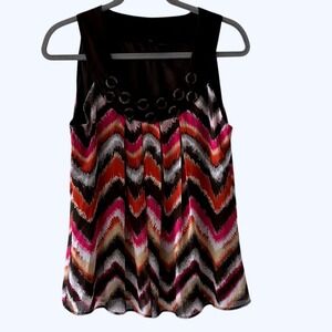 New Direction Brown boho Chevron Pleated Front Tank Top